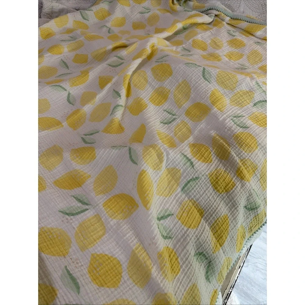 2 Cloud Island Baby Swaddle Muslin Blankets Lemon, Loved Pink, Pom Pom‎ Trim